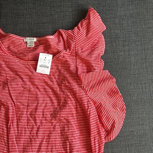 NWT J. crew red Striped ruffle-shoulder dress - Picture 6 of 6
